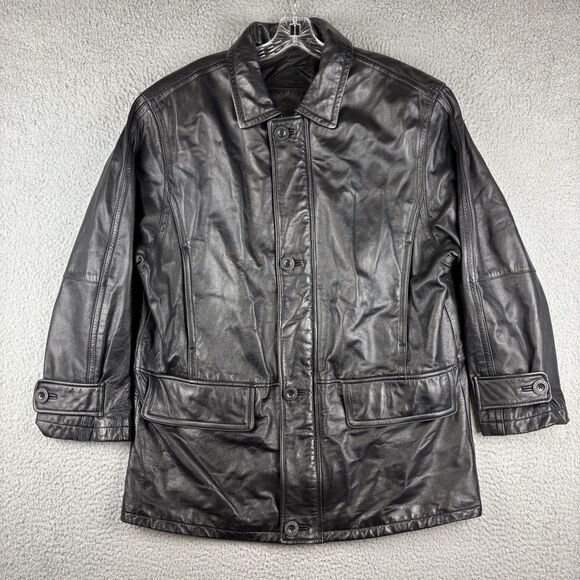 Roundtree & Yorke Genuine Leather Jacket Men’s Large Black Button & Zip - Picture 1 of 15